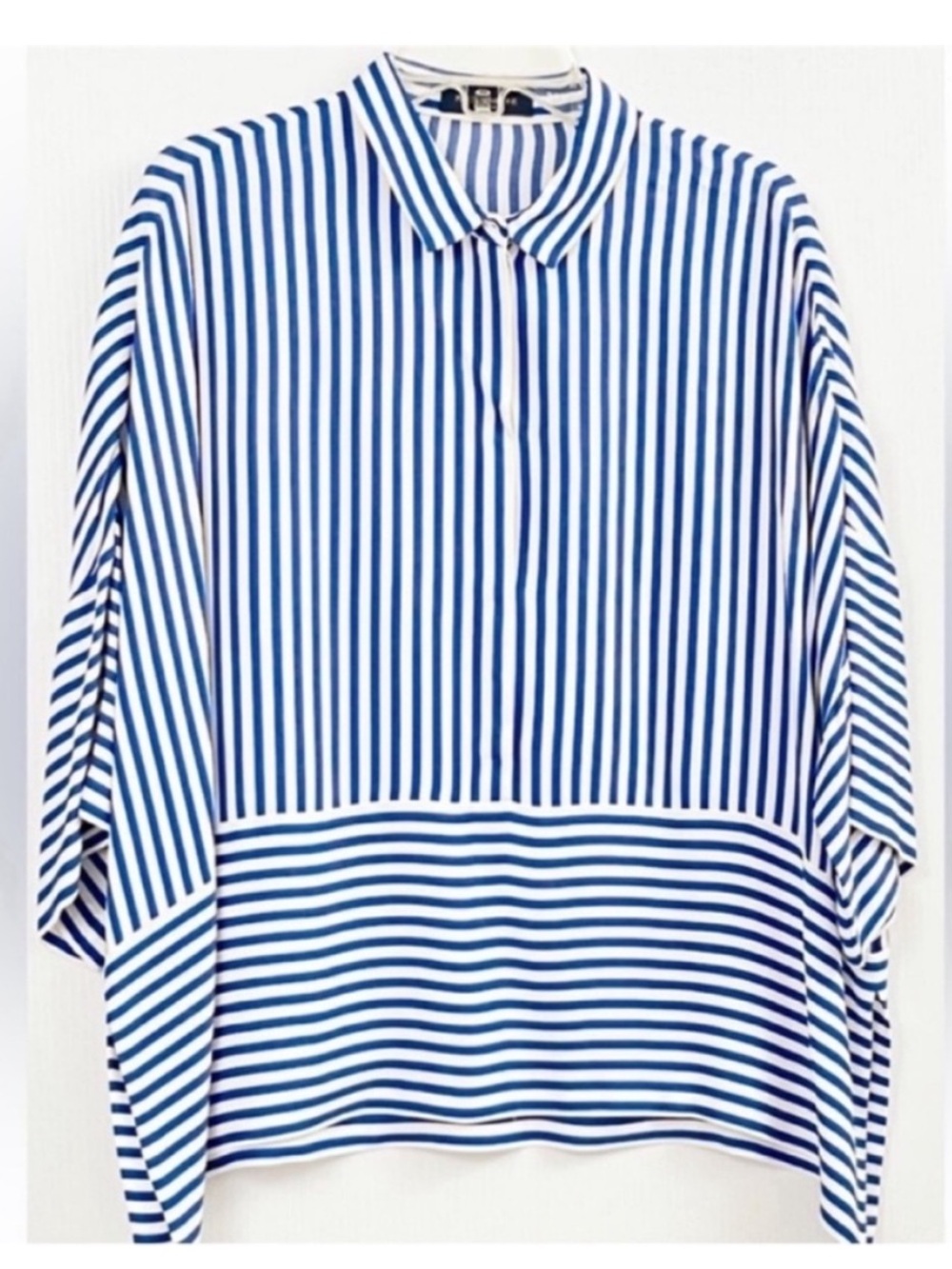 Piazza Sempione Blue and White Striped Button Front Blouse Sz Medium